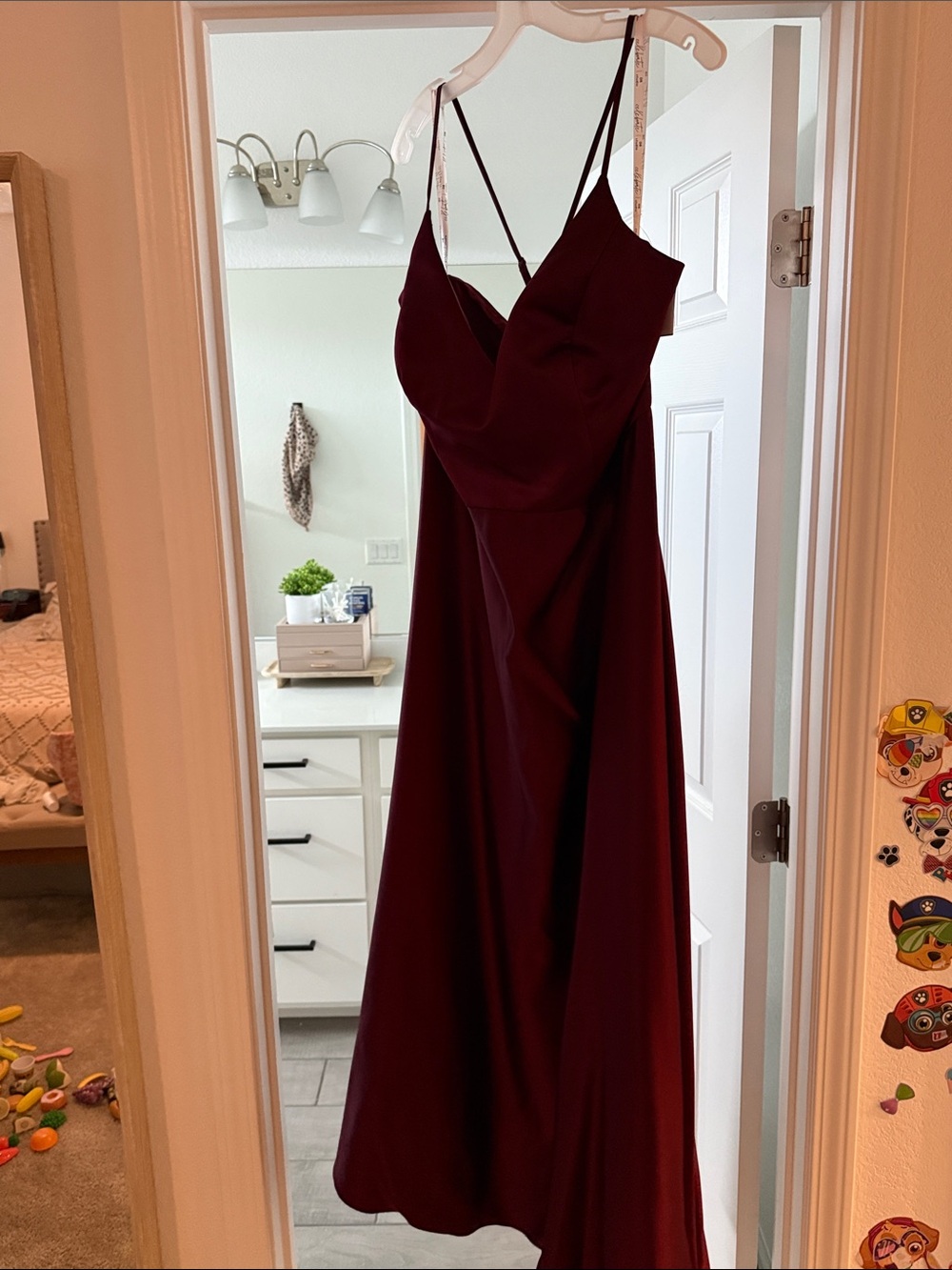 David's Bridal Burgundy Cowl Neck Slip Gown
